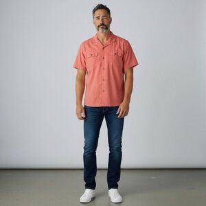 Old Navy Men's XXL Coral Color Linen Cotton Blend Short Sleeve Button Up Shirt